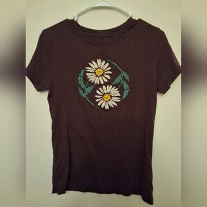 Aeropostale Classic Crew Daisy Yin-Yang Graphic Tee - Brown - L